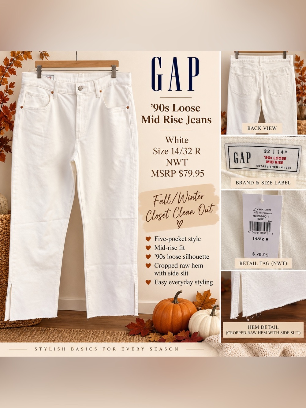 GAP White '90s Loose Mid-Rise Cropped Jeans